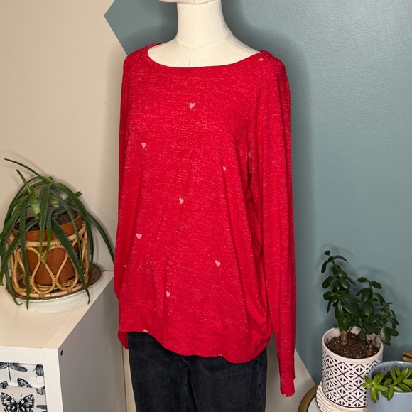 Buffalo David Bitton Heart Print Sweatshirt M Red Lightweight Knit Pullover - Picture 2 of 11